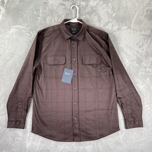 BYLT Shirt mens Large Button Up Plaid Coastal Overshirt Flannel Plum Pockets NWT